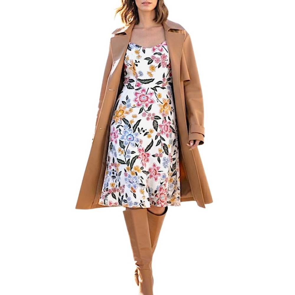 Ivory pink blue floral boho cottagecore fit n flare summer cami midi dress S